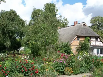 Ein Garten an der Unterkunft Ferienwohnung Birnengarten am Pfarrgarten Starkow