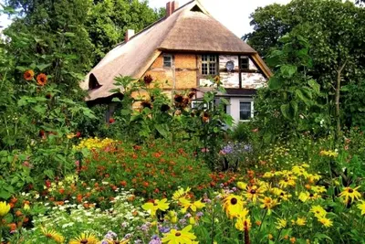 Ein Garten an der Unterkunft Ferienwohnung Birnengarten am Pfarrgarten Starkow
