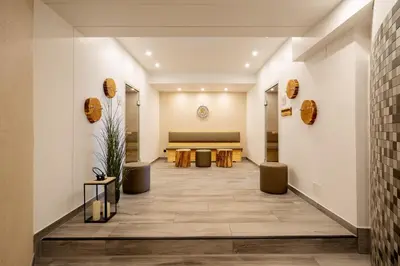 Ein Sitzbereich in der Unterkunft Tolle 5 Sterne Ferienwohnung Ostseequartier mit dem wunderschönem Südbalkon