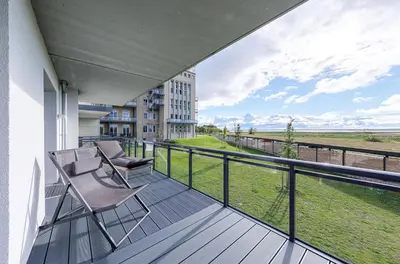 Ein Balkon oder eine Terrasse in der Unterkunft Strandnixe 5 Sterne Ferienwohnung mit Eckbalkon und traumhaften Blick