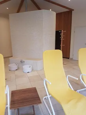 Ein Sitzbereich in der Unterkunft Am Haferland 